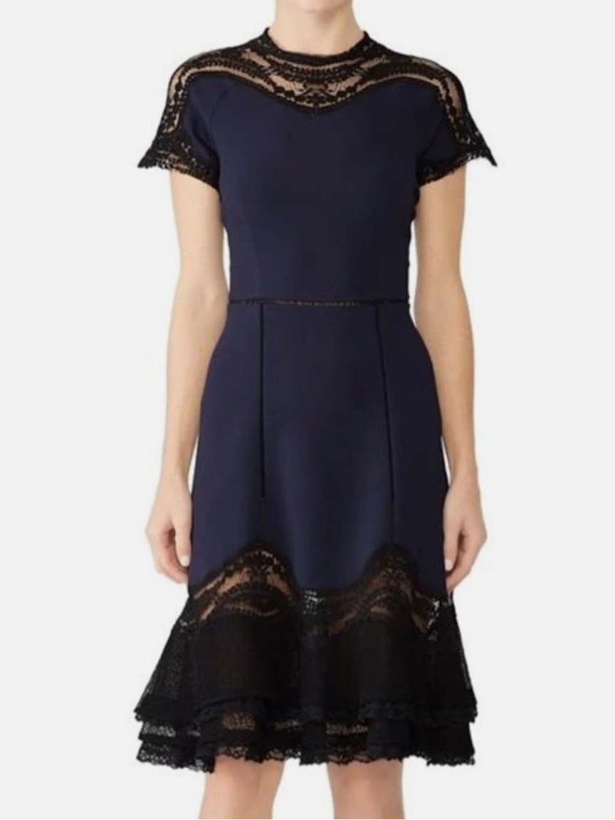 Jonathan Simkhai Navy Dress With Black Lace Trim